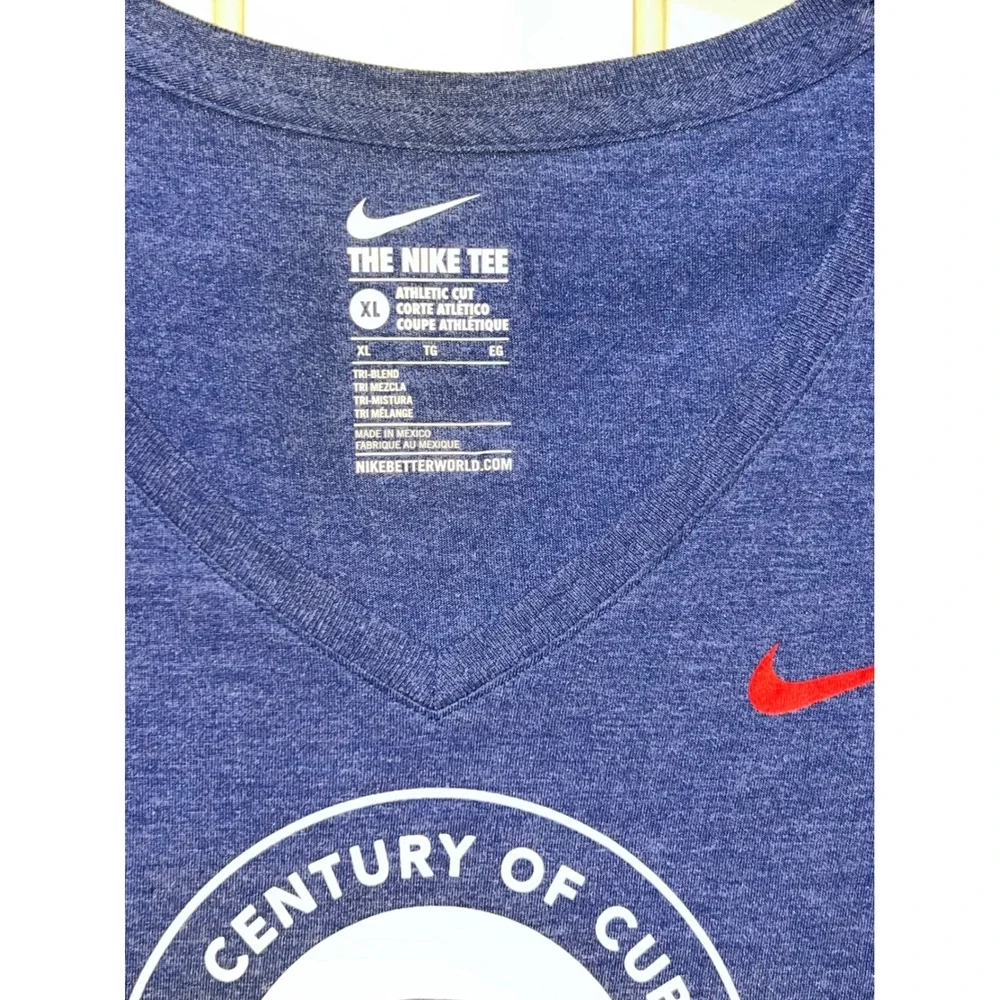 NWT Nike Chicago Cubs Century of Cubs Wrigley Field V-Neck T-Shirt Blue XL Women